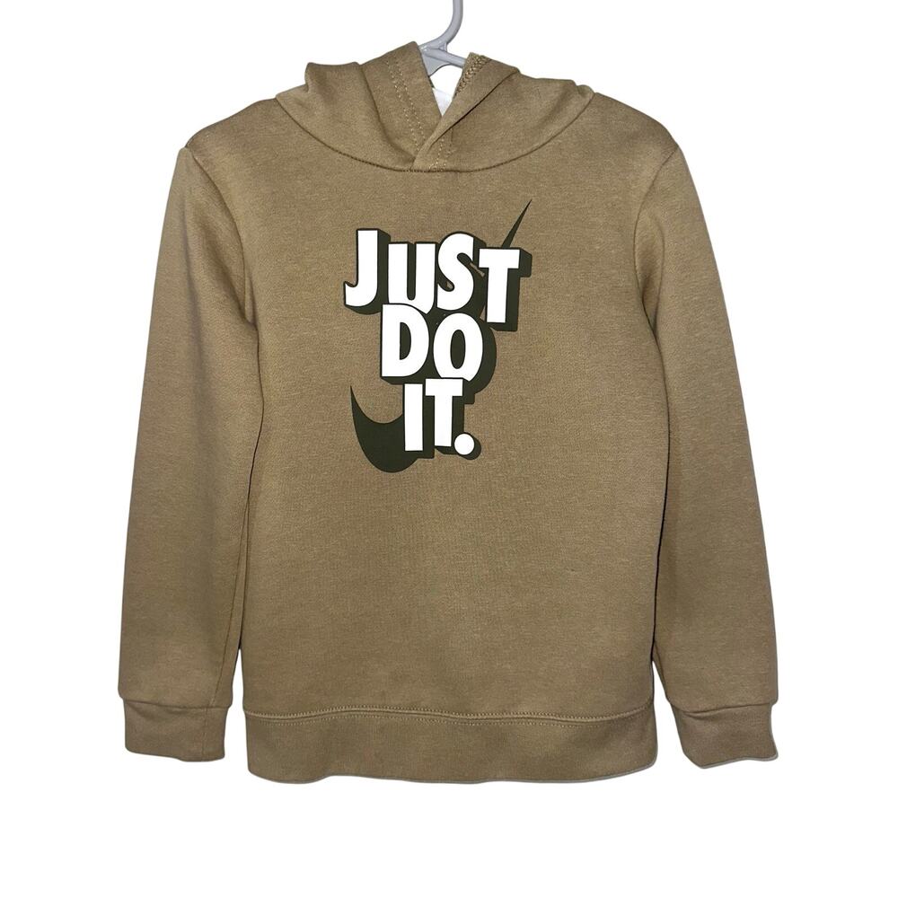 Nike Boys 'Just Do It' Logo Graphic Tan Fleece Pullover Hoodie Size 4T